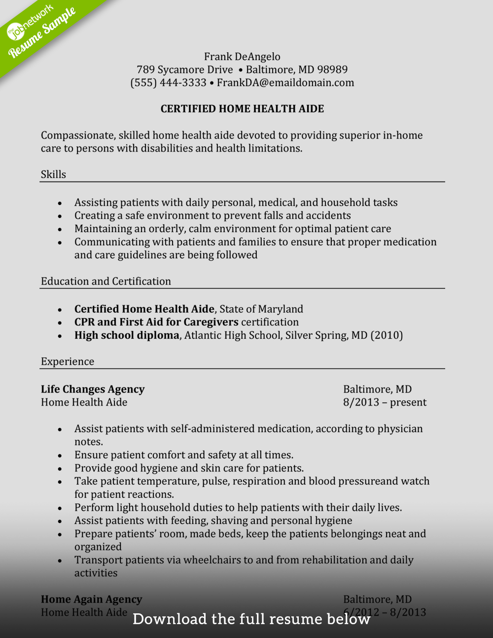 caregiver-resume-certified